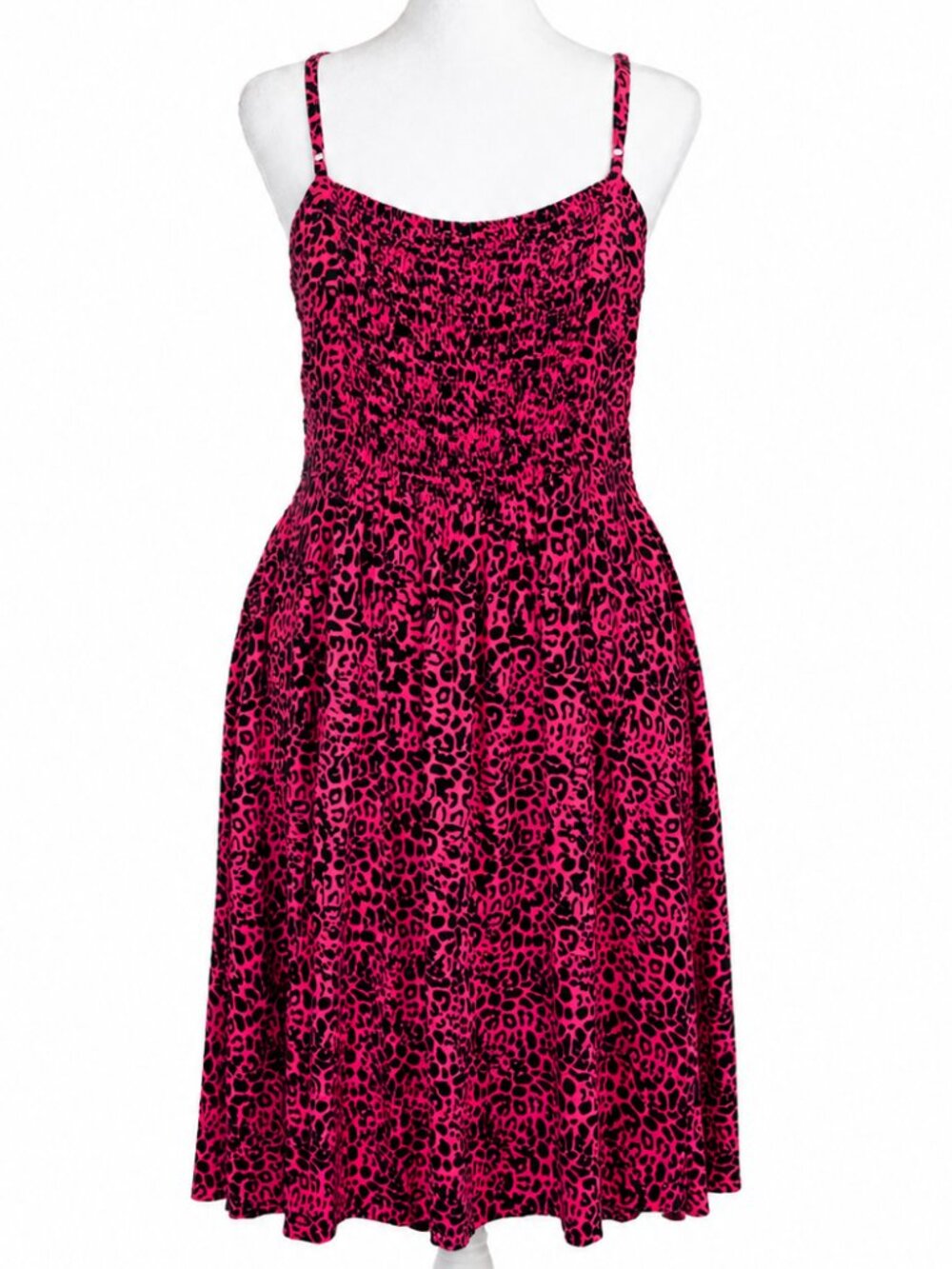APT 9 XXL Hot Pink Leopard Print Mini‎ Dress Smocked Back Vacation Cruise